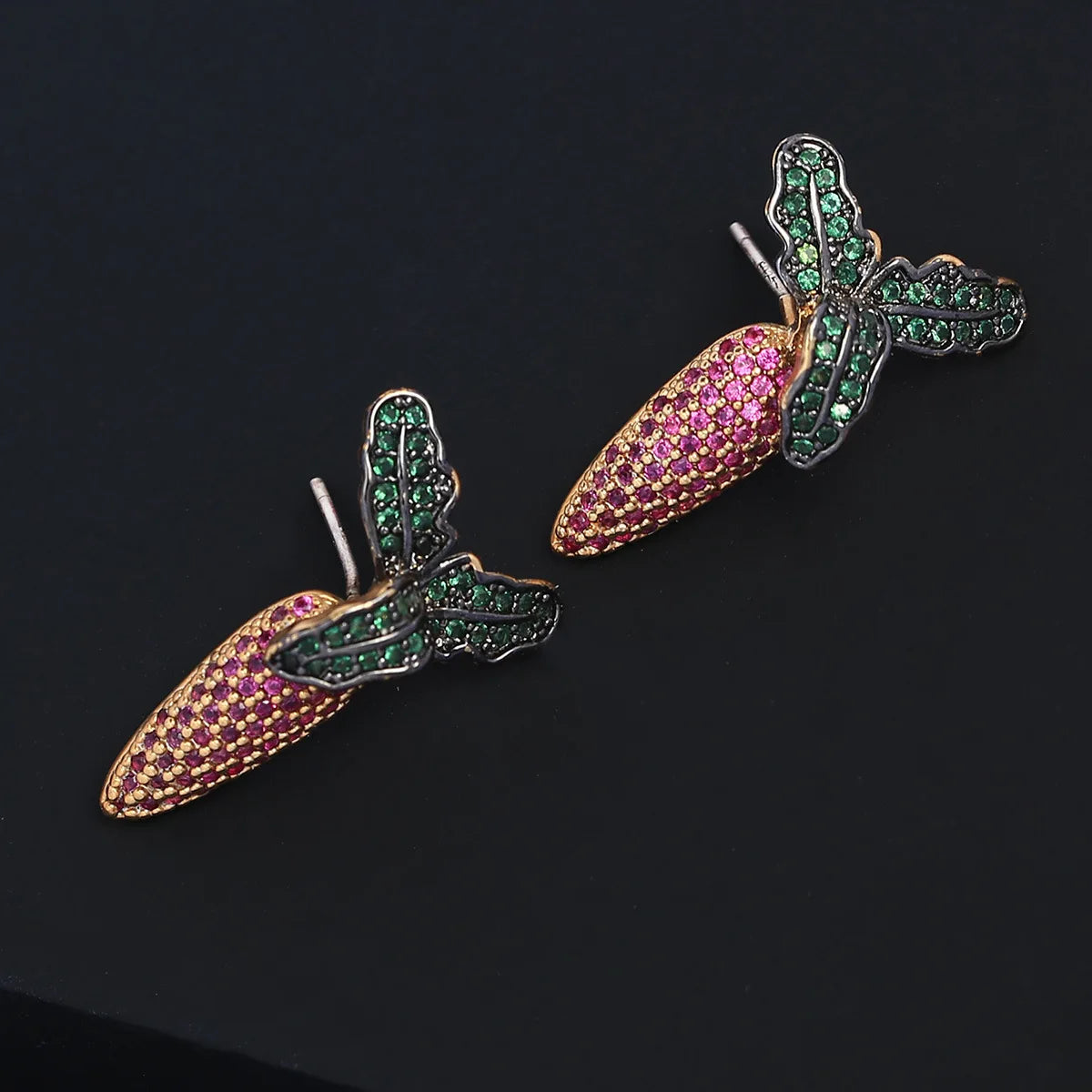 Bilincolor Light Luxury Carrot Shaped Colorful Zircon Jewelry Earrings  For Women or Girls'  Christmas Gift