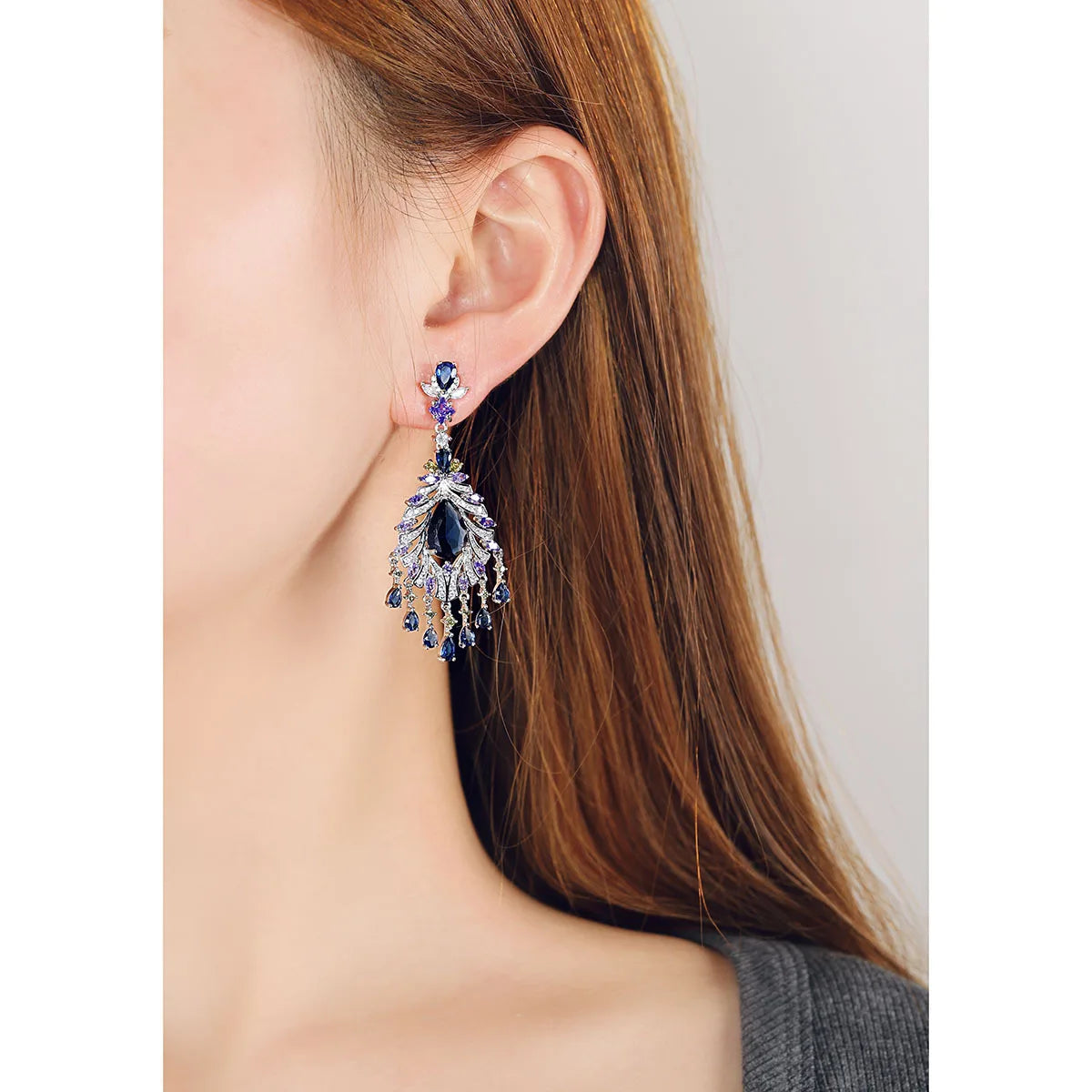 Bilincolor  Blue Tassel Droplet Shaped Earrings for Women