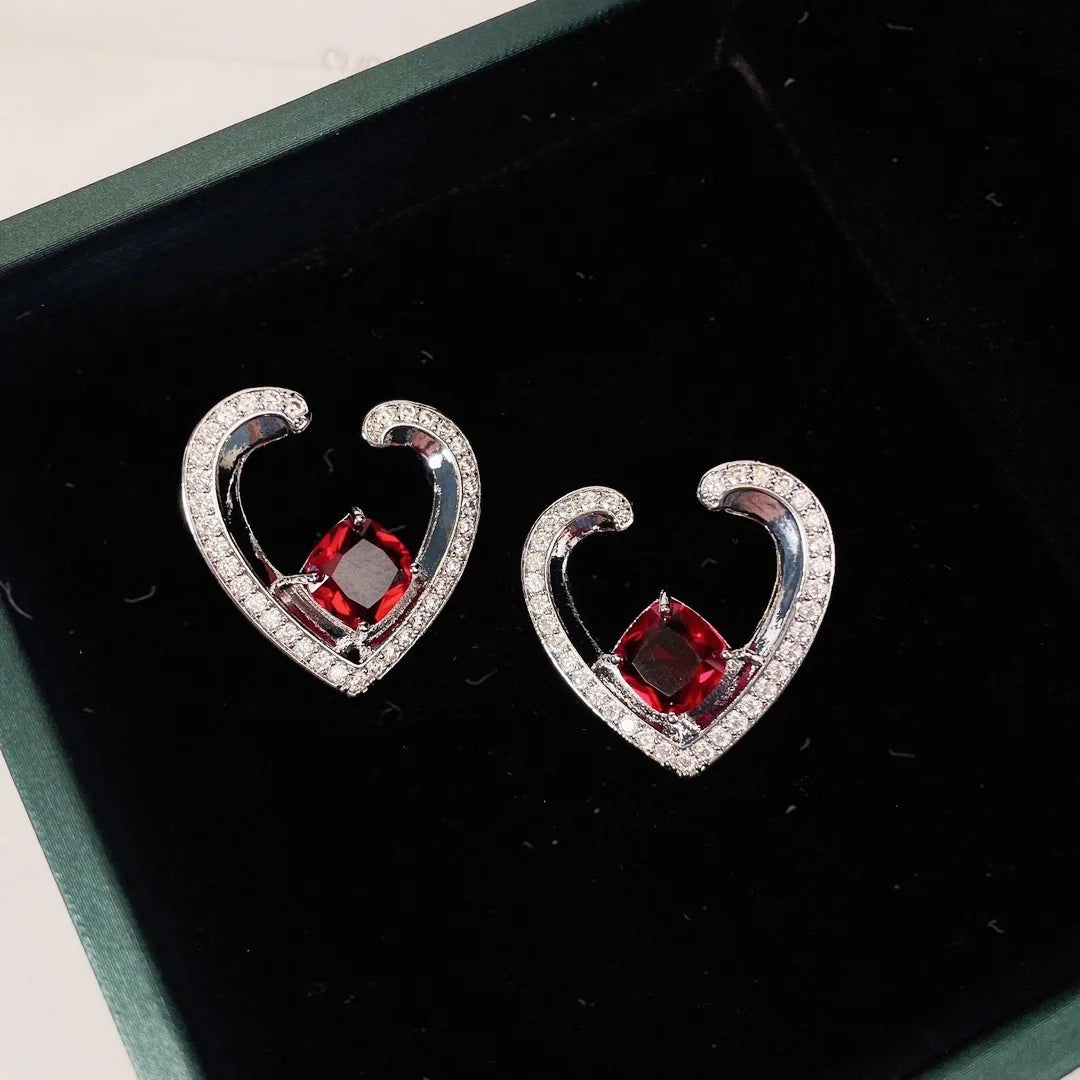 Bilincolor Romantic Love Light Luxury Colorful Zircon Heart Shaped Earrings for Women