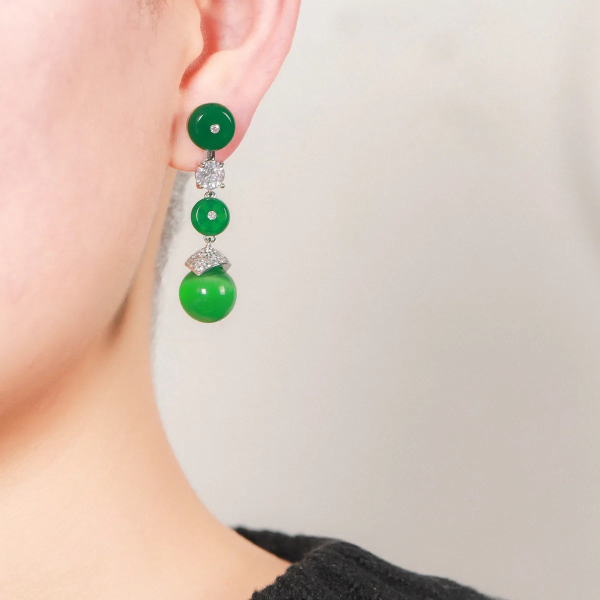 Bilincolor Green Water Drop Set Zircon Earrings for  Women