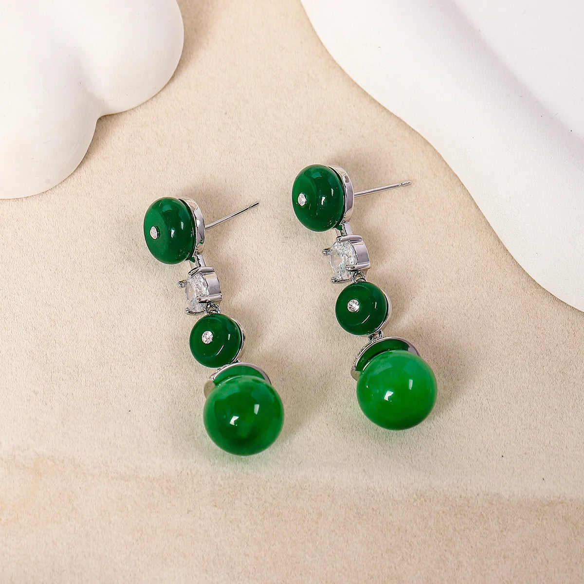 Bilincolor Green Water Drop Set Zircon Earrings for  Women