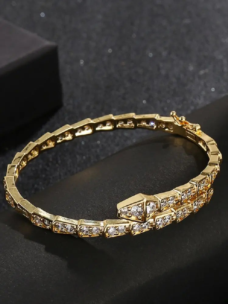 Bilincolor Charming Zircon Snake Cuff Bracelet for Gift