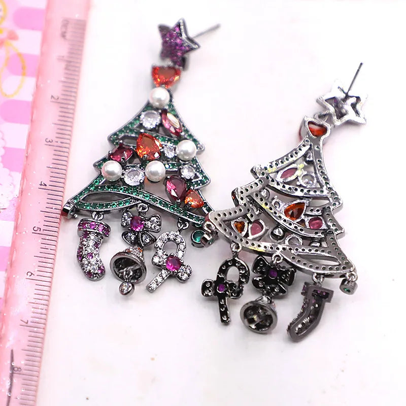 Bilincolor Micro Set Zircon Christmas Tree  Earrings For Women