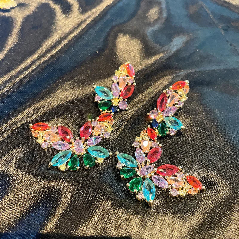 Bilincolor Silver Needle Colorful Zircon Butterfly Earrings for Women