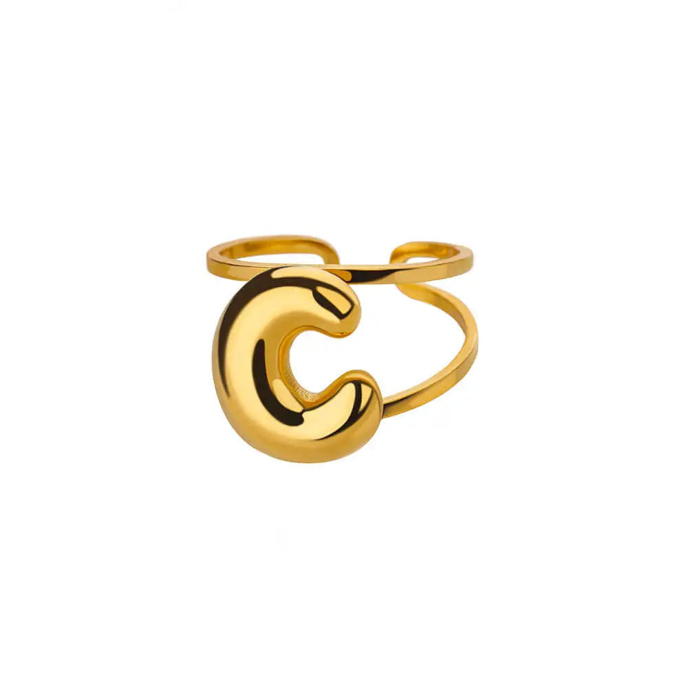 Initials Rings for Women Gold Color Stainless Steel Ring 2024 Trend Opening Couple Band Alphabet Letter Jewelry anillos mujer