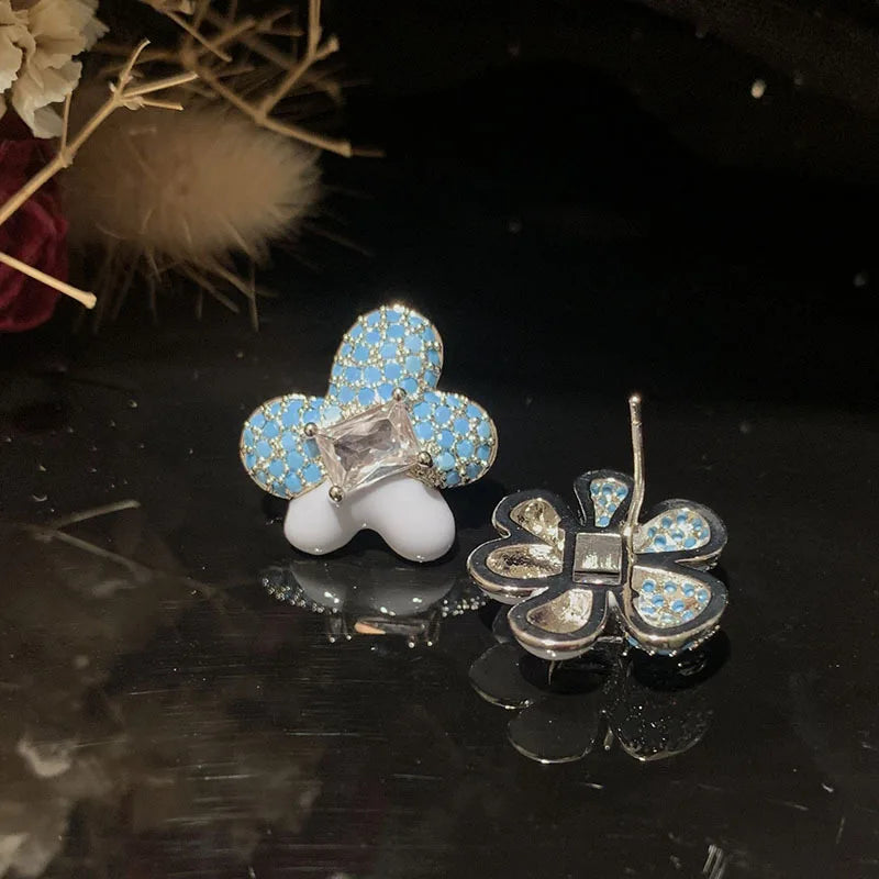 Bilincolor Fashion White and Blue Small Flower Earring for Women