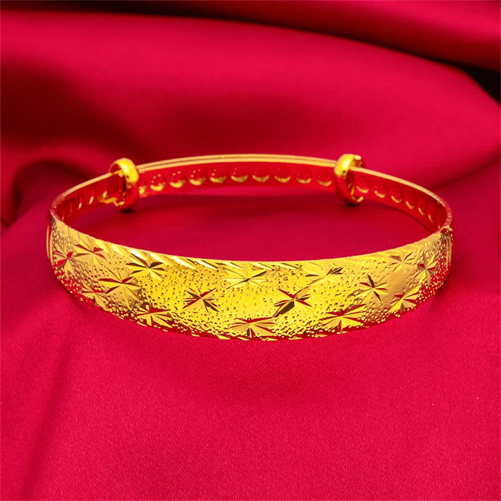 Women's Hand Bracelets Gold Color 10mm Star Wide Cuff Bangle Adjustable Pulsera Wedding Jewelry Accessories Party Gifts Bijoux