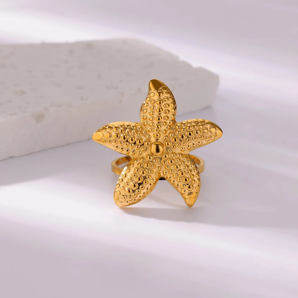 Summer Starfish Rings for Women Girls Opening Stainless Steel Ring 2024 Trend Female Beach Jewelry Daily Accessories anillos