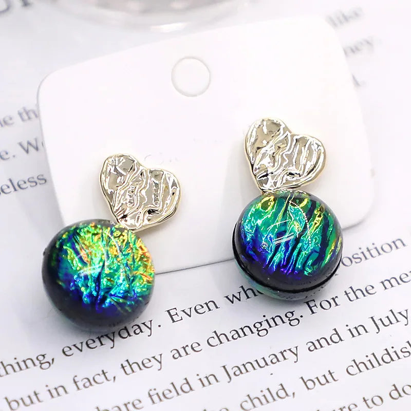 Bilincolor Simple and Personalized Metal Blue-green Colored Bead Earrings for Women