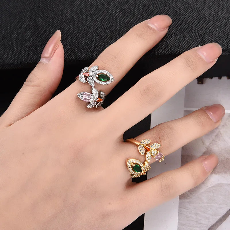 Bilincolor Micro Set Zircon Butterfly Geometric Opening Women's Ring  for Women