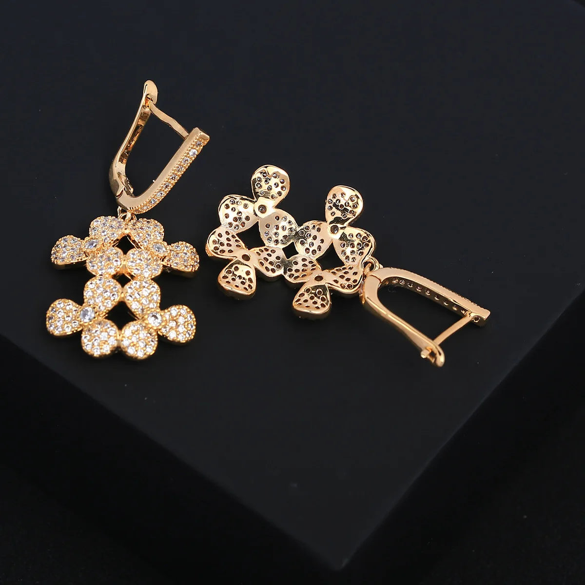 Luxury and Fashionable  Zircon Flower Earrings For Women or Girls' Gift