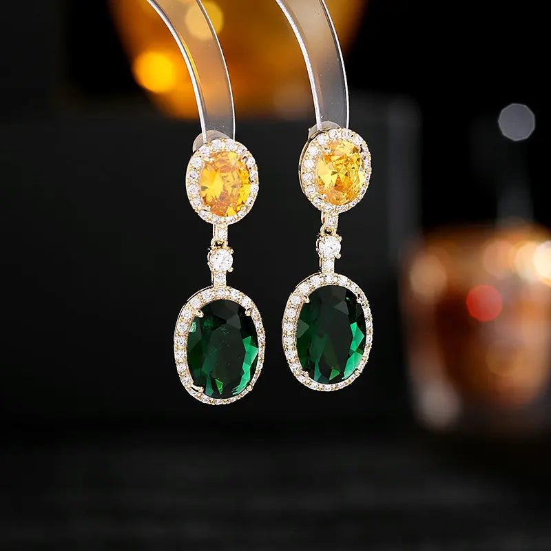 Bilincolor French Romantic Elegant Temperament Oval Zircon Earrings for Wedding or Party