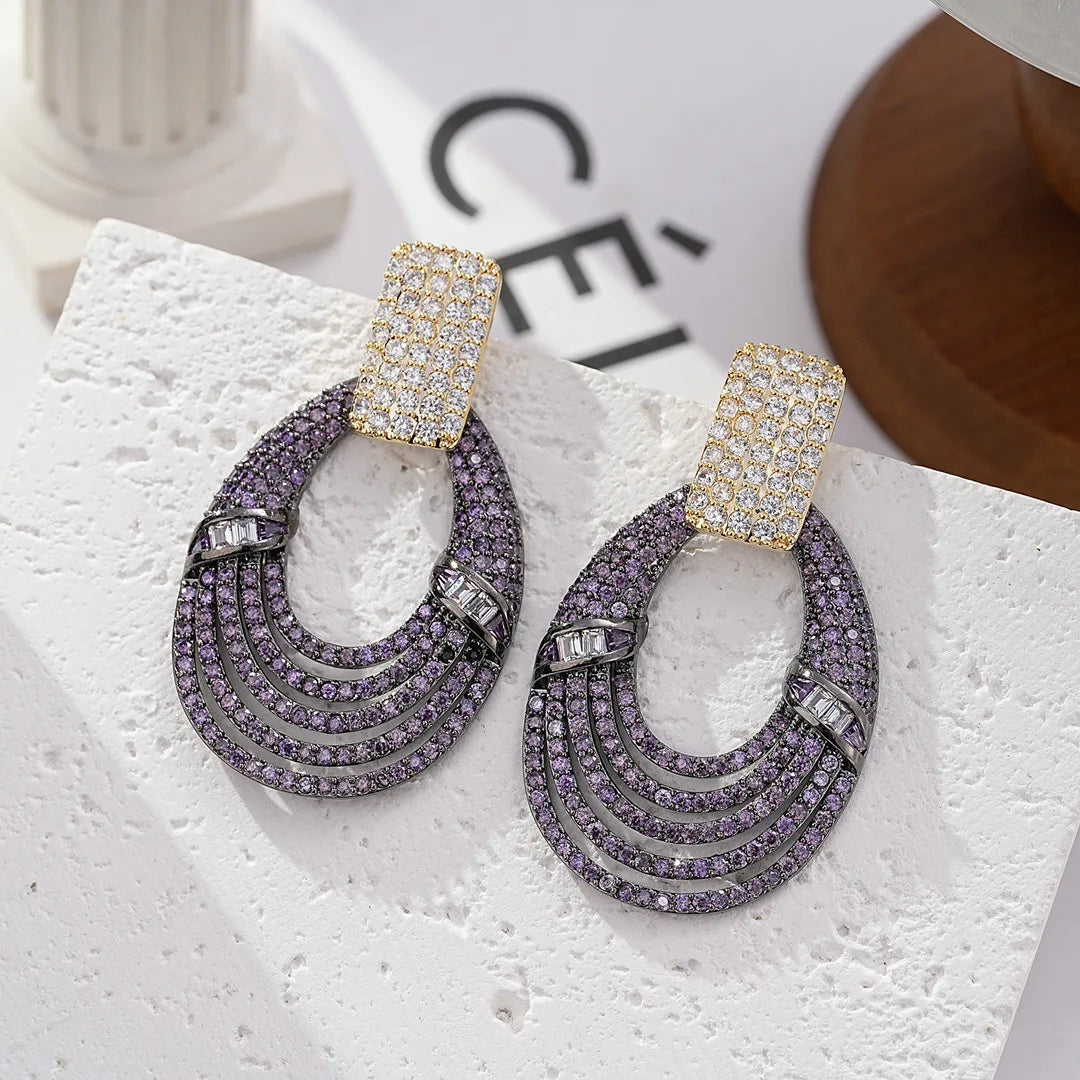 Bilincolor Fashionable Line Elliptical Light Luxury Zircon Earrings for Women