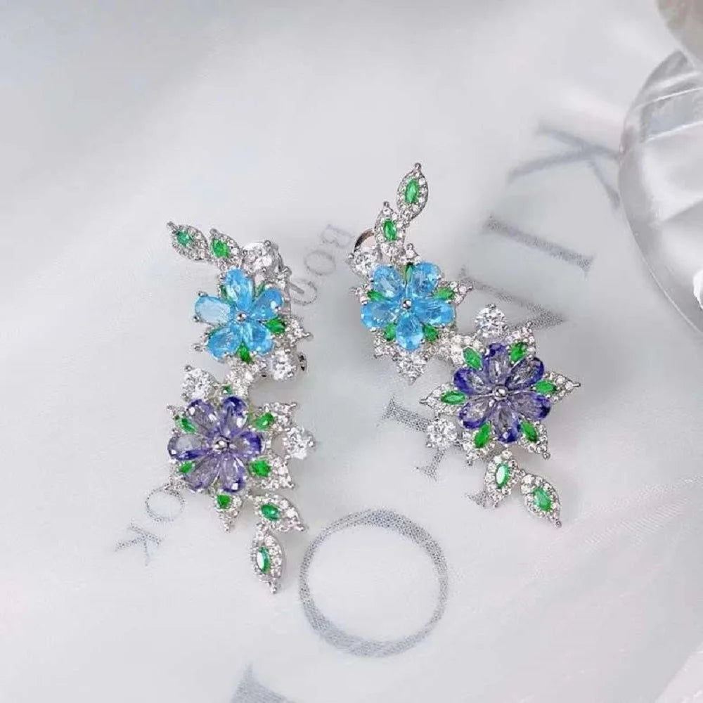 Bilincolor Light Luxury and Beautiful Colored Zircon Flower Earrings  for Women