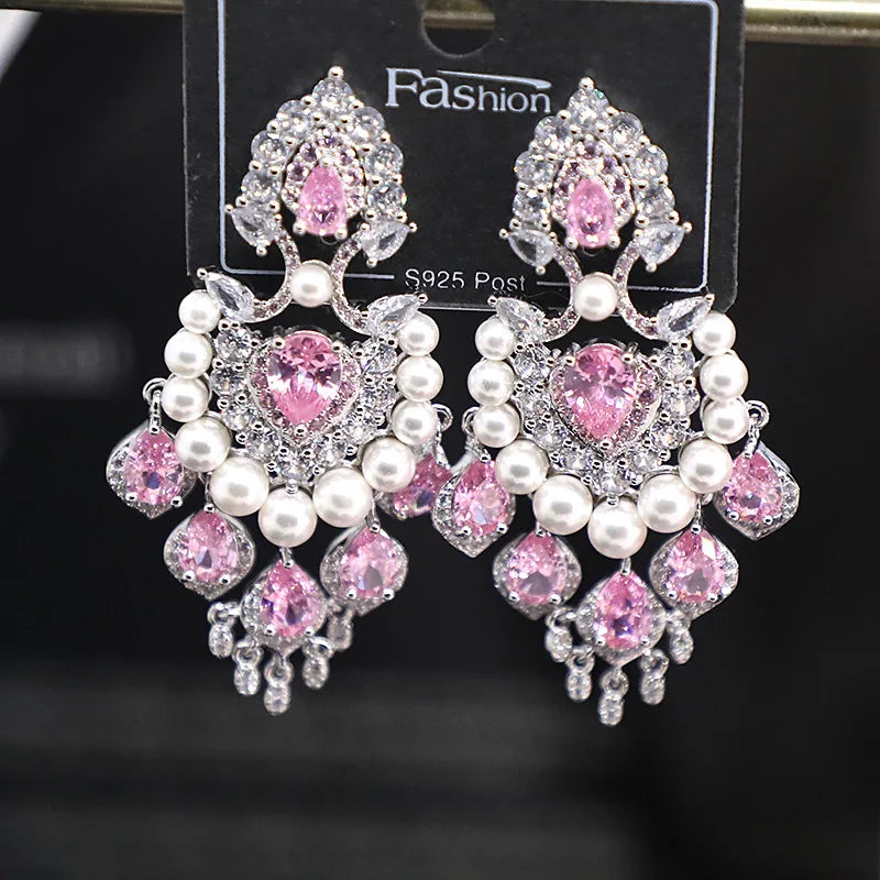 Bilincolor Micro Set Zircon Water Drop Tassel Earrings  For Women