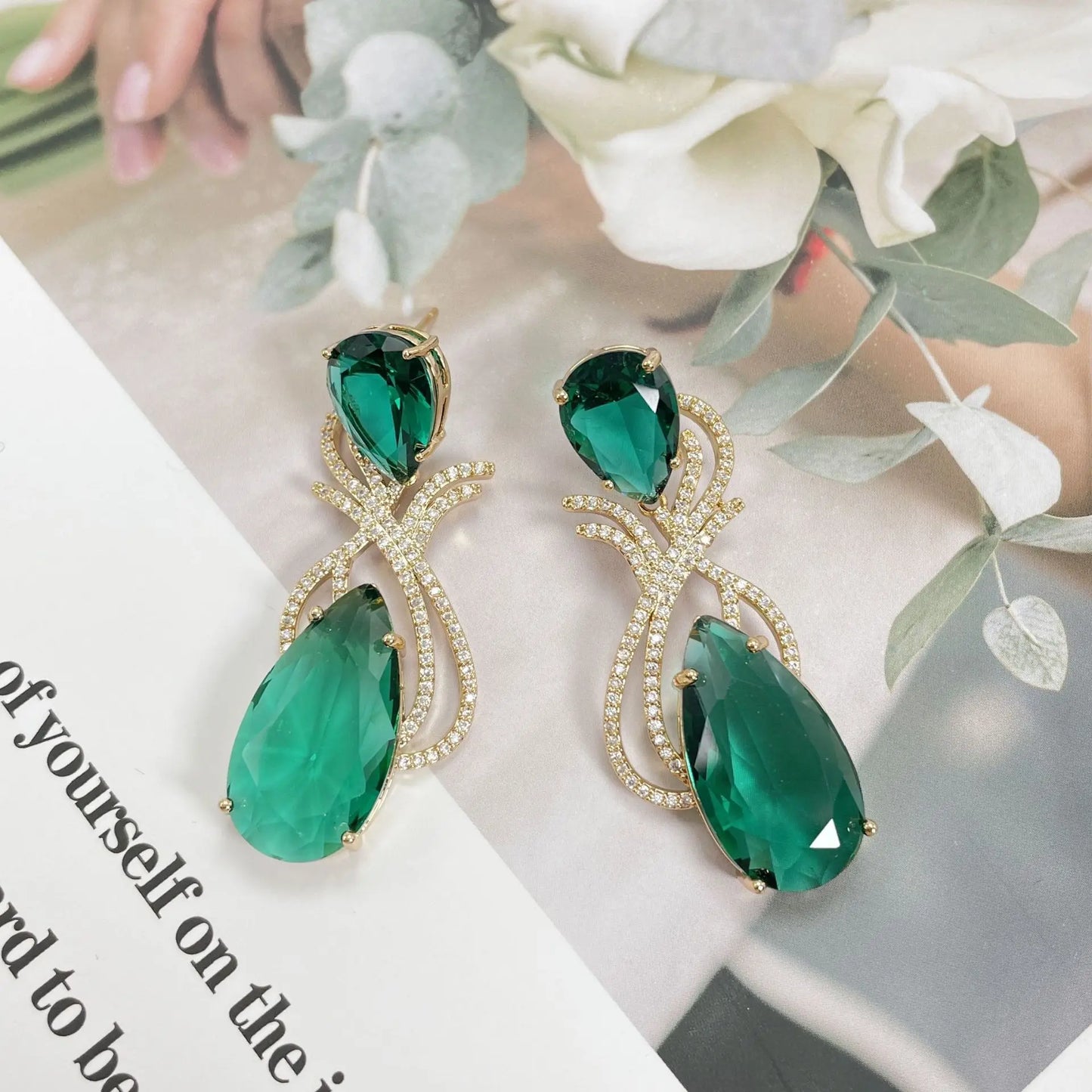 Bilincolor Micro-inlaid Colorful Zircon Drop-shaped Flower Earrings For Women