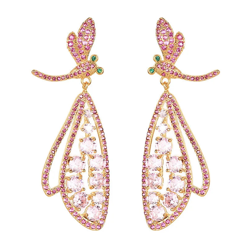 Luxury and Fashionable  Zircon Dragonfly  Shaped Earrings For Women or Girls'  Christmas Gift