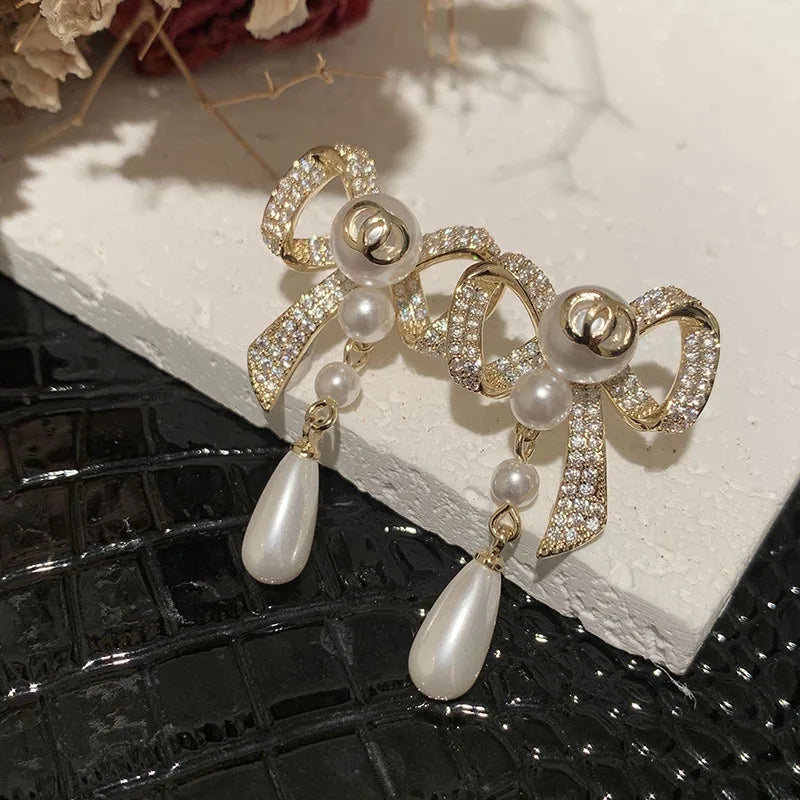 Bilincolor Luxury Bowknot Pearl Earrings for Christmas "Gift