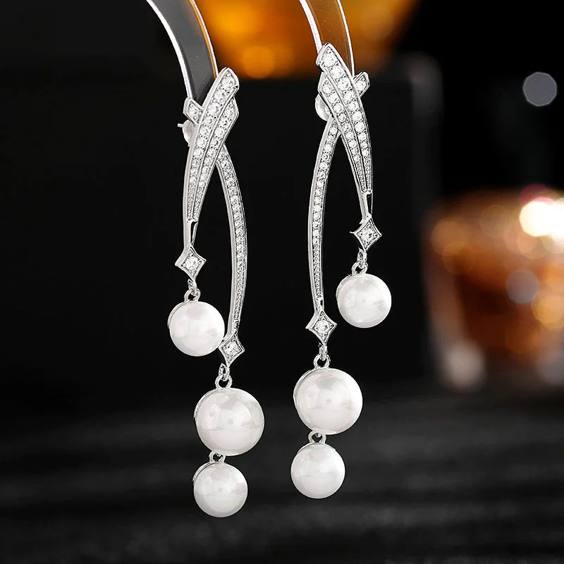 Bilincolor High Quality Cross Line Pearl Earrings for Wedding or Party