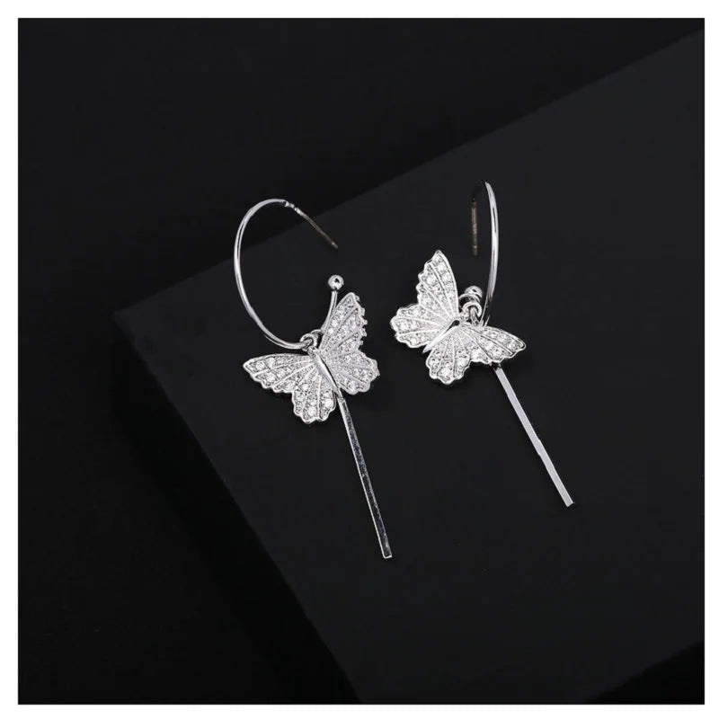 Bilincolor Luxury Luxury Zircon Butterfly Long Earrings for Christmas "Gift