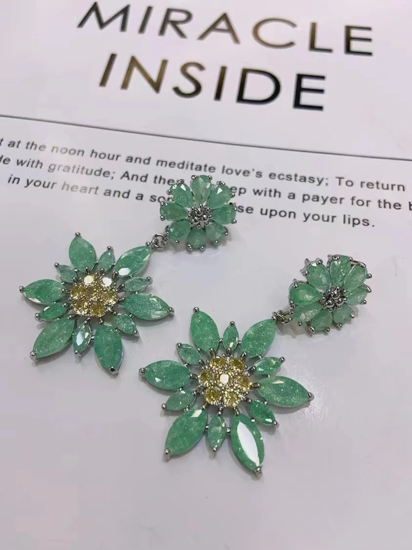 Bilincolor Light Luxury Zircon Fresh Ice Flower Green Earrings for Women