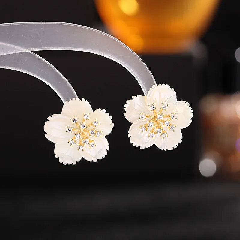 Korean Version Zircon Shell Sunflower Earrings for Party or Wedding