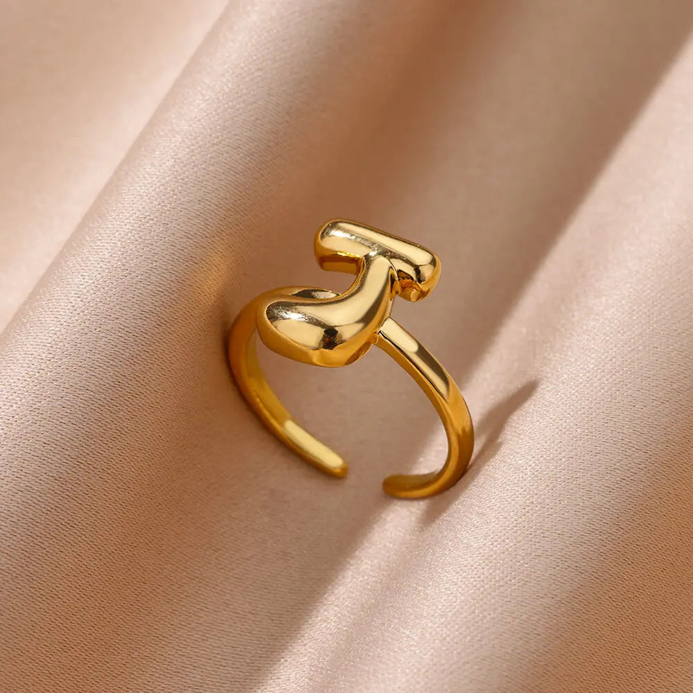 Chunky Initial Letter Rings for Women Gold Color Stainless Steel Ring Classic Alphabet Jewelry Finger Accessories anillos mujer