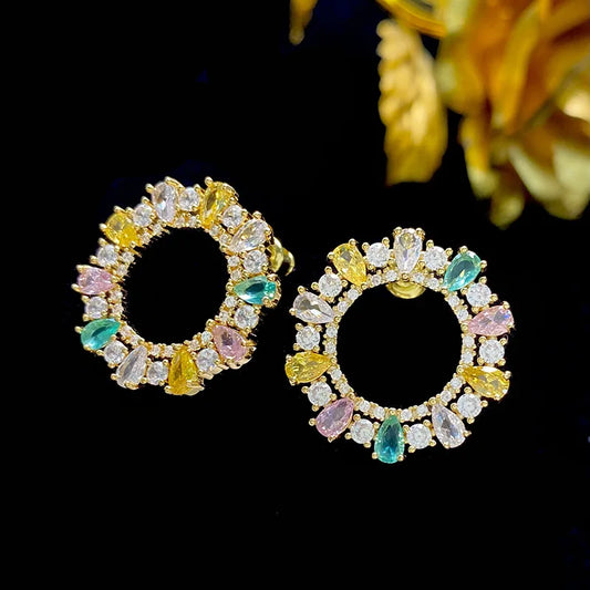 Bilincolor Light Luxury Colored Zircon Ring Earrings for Women