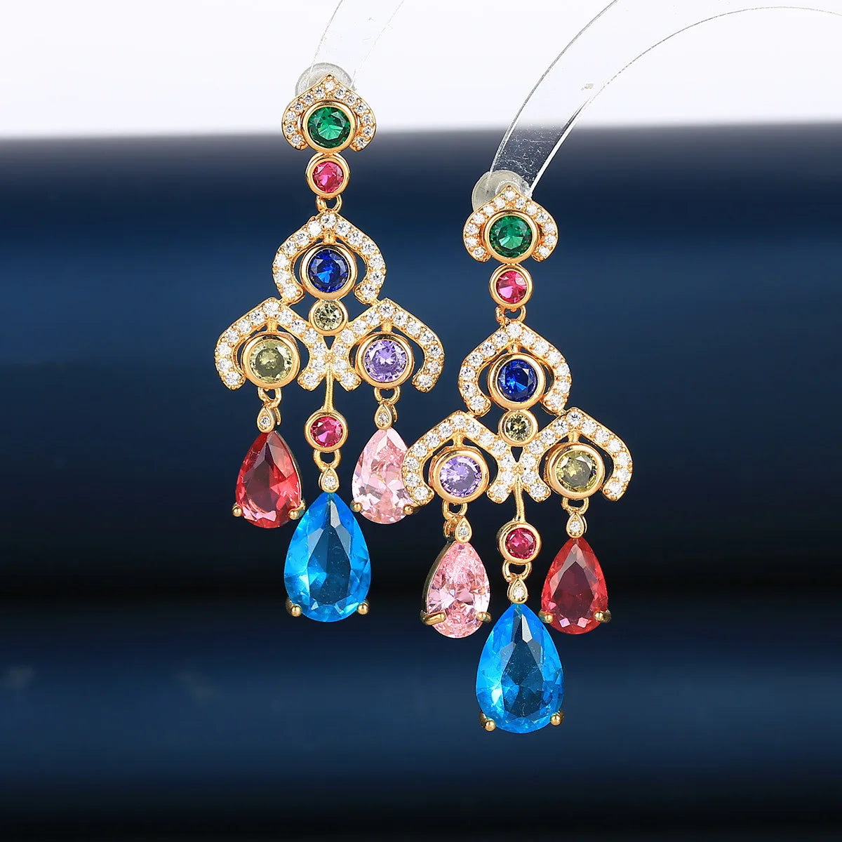 Zircon Umbrella Colorful Water Drop Fringe Earrings For Women or Girls  Chrismas' Gift