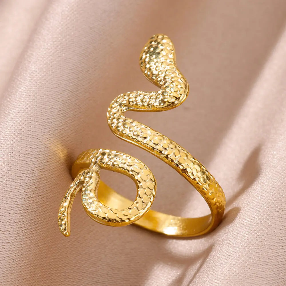 Snake Rings For Women Men Punk Hip Hop Open Adjustable Gold Color Ring Stainless Steel Zircon Aesthetic Jewelry anillos Homme