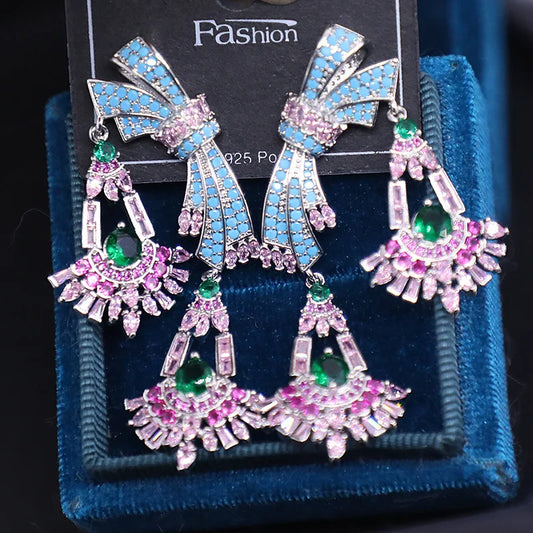 Bilincolor Micro Set Zircon Bow Earrings for Women