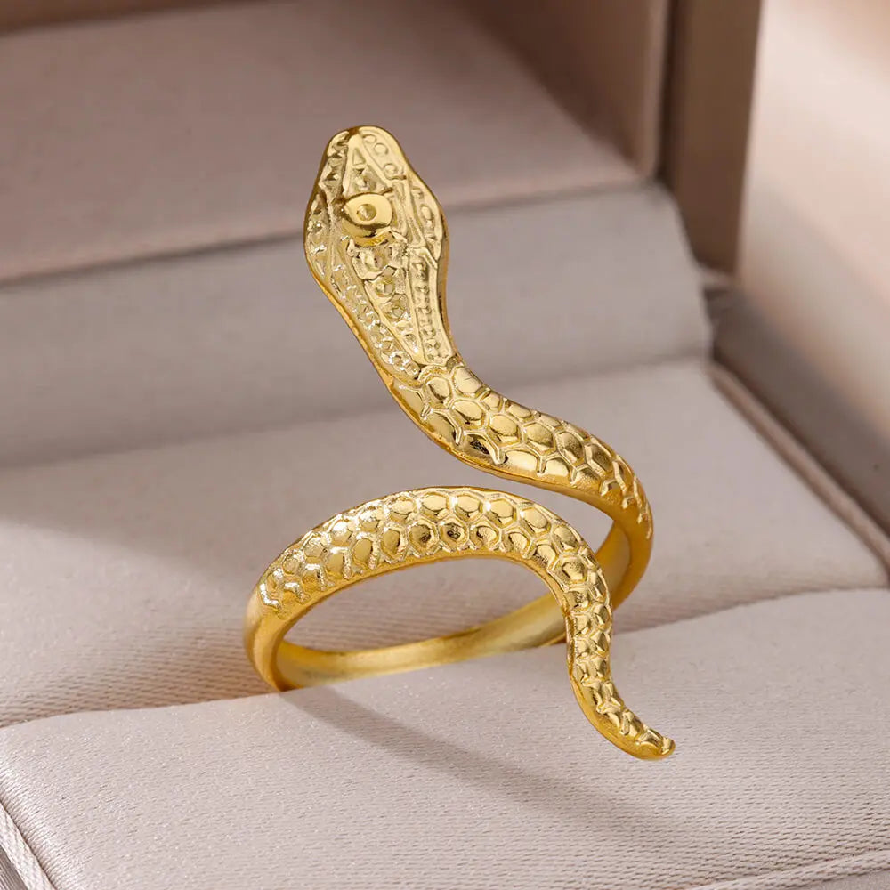 Snake Rings For Women Men Punk Hip Hop Open Adjustable Gold Color Ring Stainless Steel Zircon Aesthetic Jewelry anillos Homme