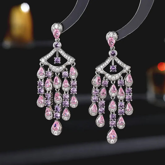 Bilincolor New Zircon  Banquet Dress Earrings with Droplet Tassel  for Women