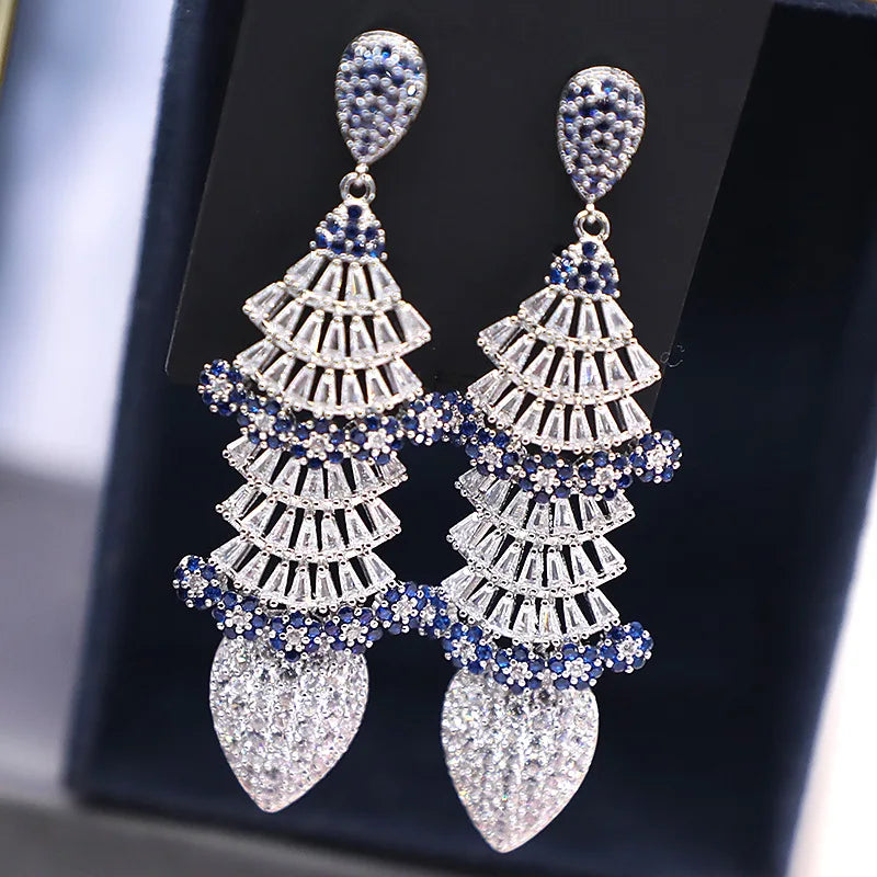 Bilincolor Fan Shaped Micro Inlaid Zircon Water Drop  Earrings for Women