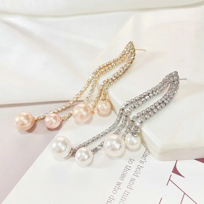 Bilincolor Trendy White Pearl Tassel Earring for Women