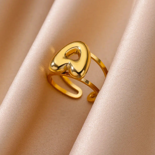 Initials Rings for Women Gold Color Stainless Steel Ring 2024 Trend Opening Couple Band Alphabet Letter Jewelry anillos mujer