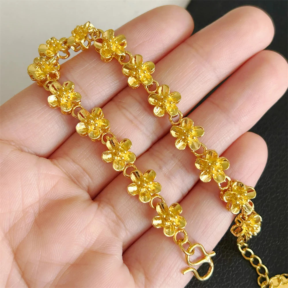 Gold Color Flowers Chain Bracelets & Bangle For Women Lady Pulseira Femme Wedding Bridal Jewelry Accessories Party Gifts Bijoux