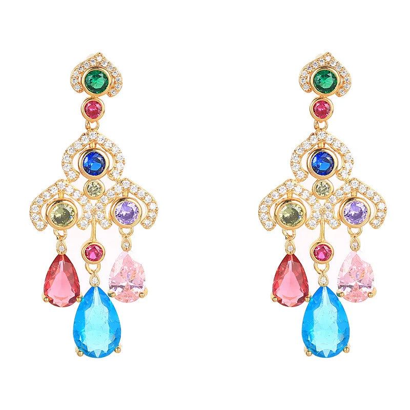 Zircon Umbrella Colorful Water Drop Fringe Earrings For Women or Girls  Chrismas' Gift