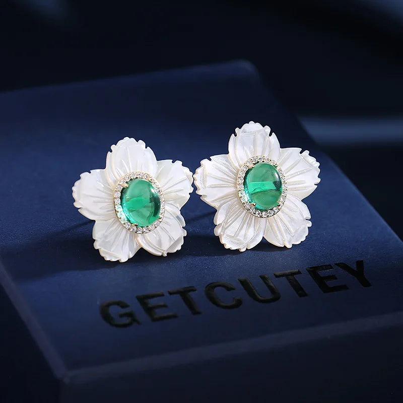 Korean Version Zircon Shell Sunflower Earrings for Party or Wedding