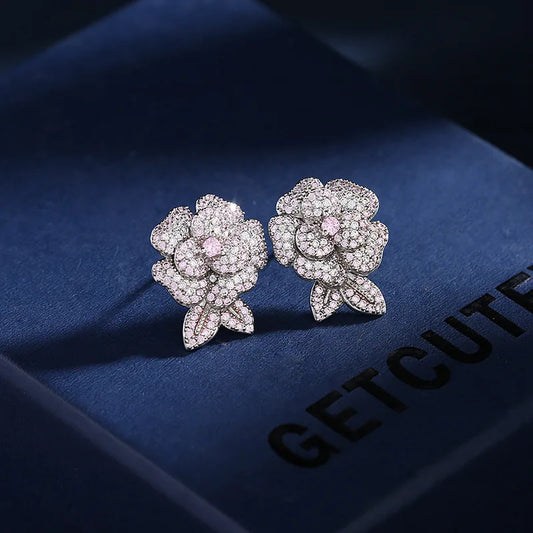 Bilincolor Luxury Zirconium Camellia Earrings for Gift