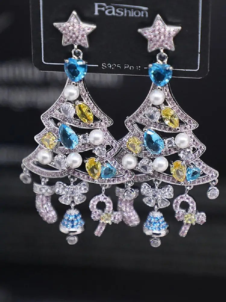 Bilincolor Micro Set Zircon Christmas Tree  Earrings For Women