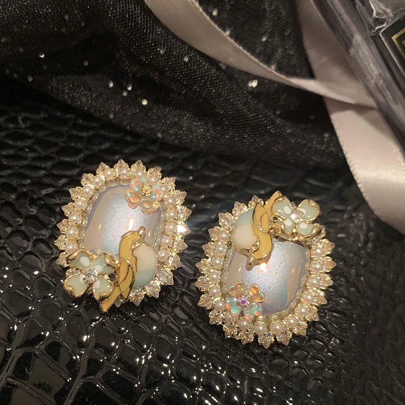 Luxury  Pearl  Zircon Shell Flower Earrings for Women for Gifts