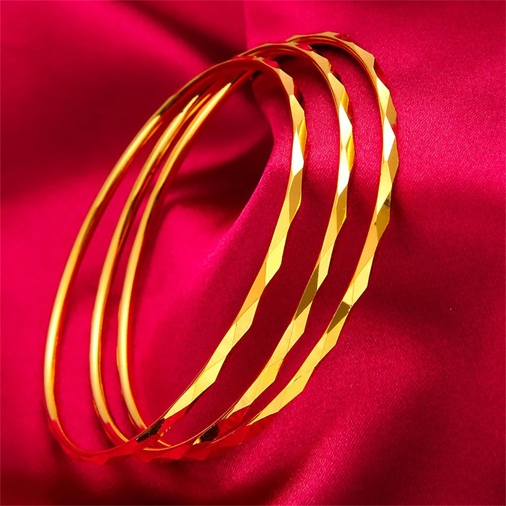 3pcs/lot Gold Color Cuff Bangles For Women Smooth Round Circle Bangle & Bracelet 62/62mm Trendy Jewelry Accessories Wholesale