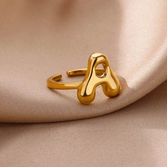 Chunky Initial Letter Rings for Women Gold Color Stainless Steel Ring Classic Alphabet Jewelry Finger Accessories anillos mujer