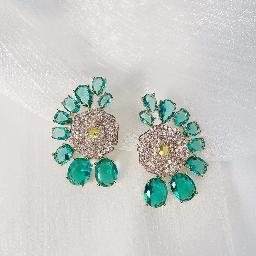 Bilincolor Fashion Fresh and Colorful Zircon Flower Earrings for Women