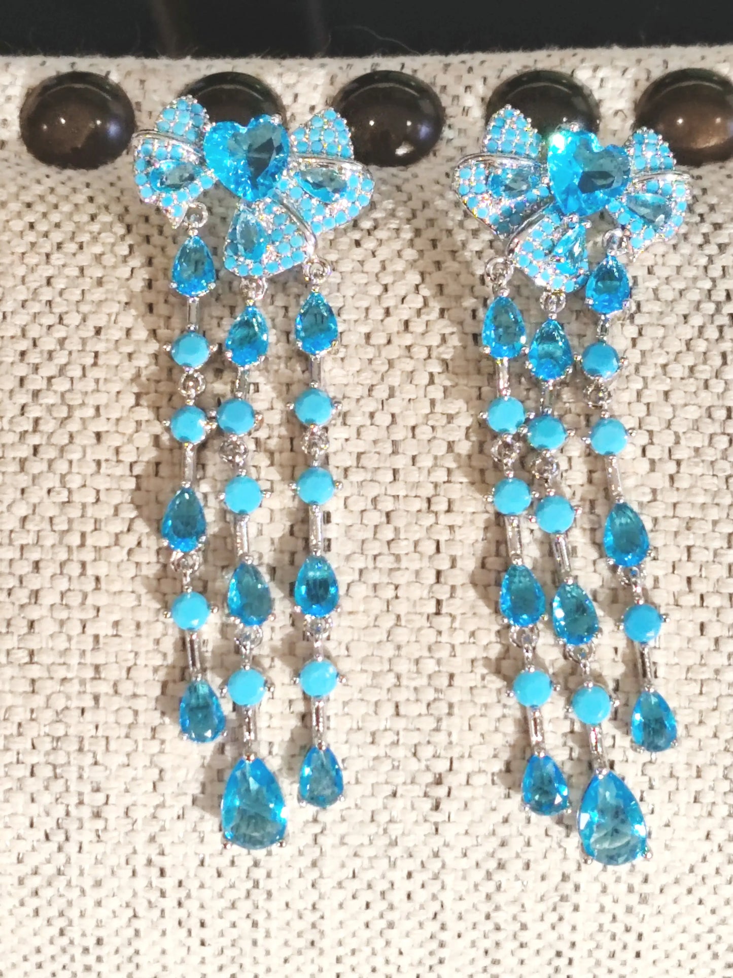 Bilincolor Bow Heart Zircon Tassel Earrings