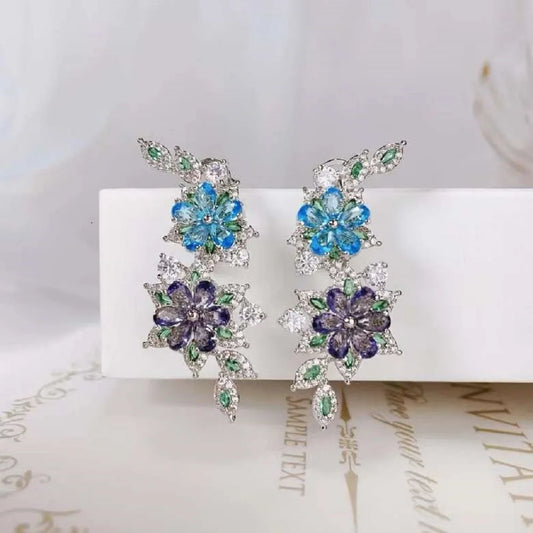 Bilincolor Light Luxury and Beautiful Colored Zircon Flower Earrings  for Women