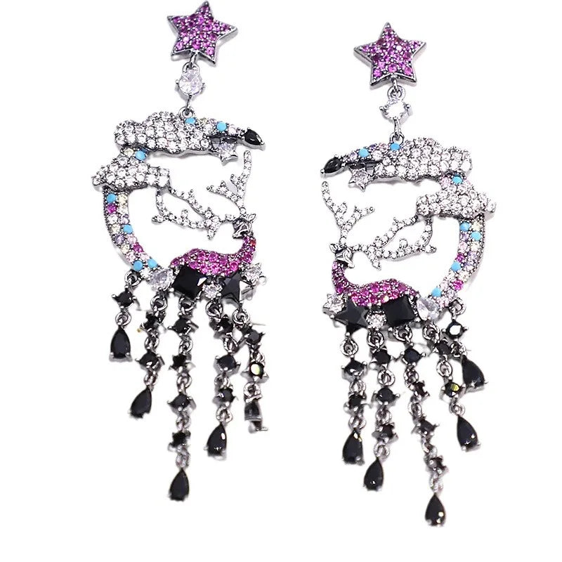 Bilincolor Micro Set Zircon Zika Deer Tassel Earrings For Women