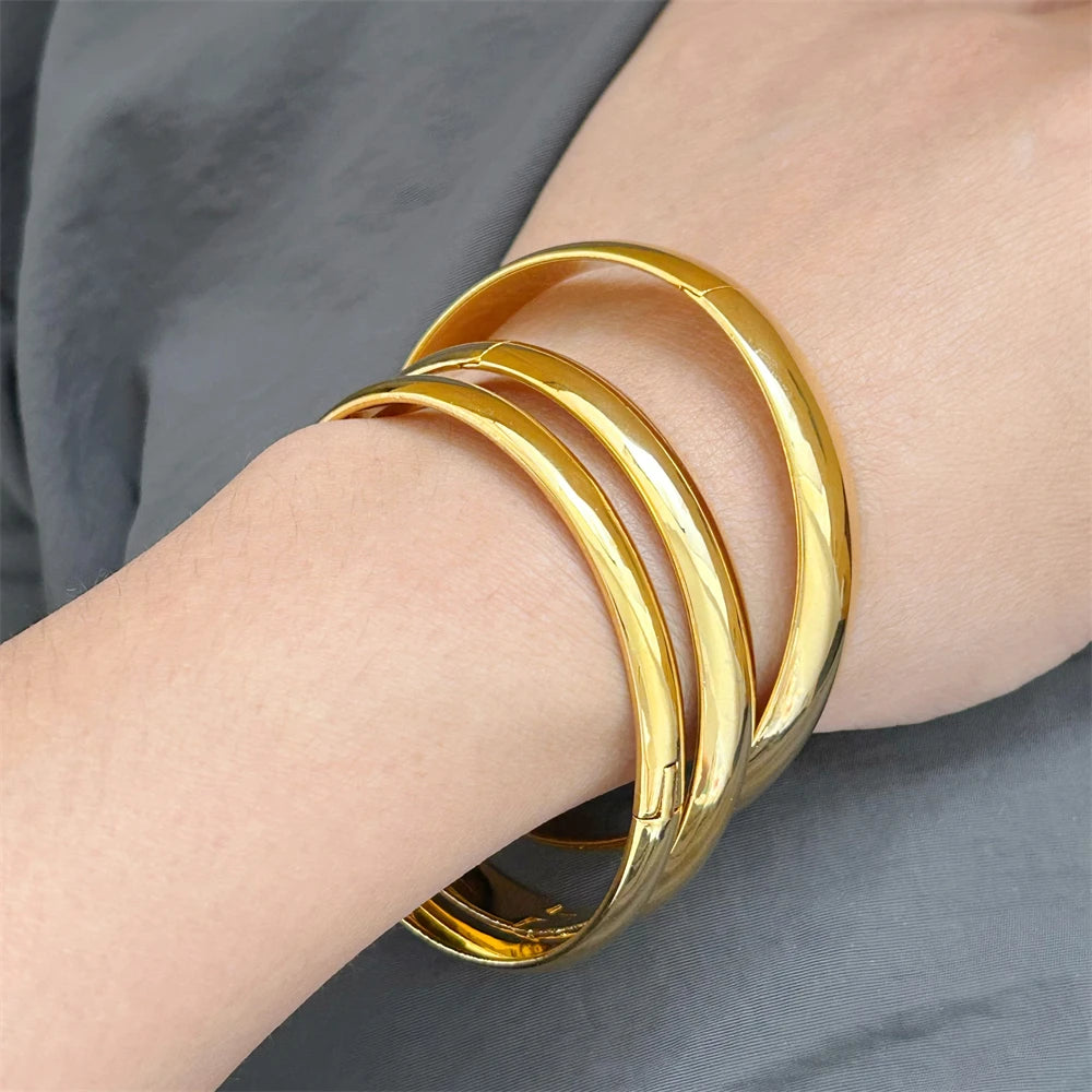 Women's Hand Bracelets Stainless Steel 6/8/10mm Round Smooth Cuff Bangles Wristband Pulsera Femme Trendy Jewelry