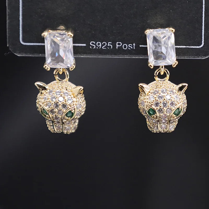 Bilincolor Micro Set Zircon Leopard Earrings for Women